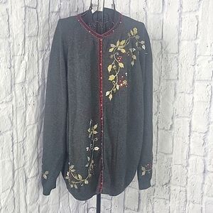 STICHES IN TIME‎ Floral, Sequined, Embroidered, Beaded Cardigan Sweater 2X